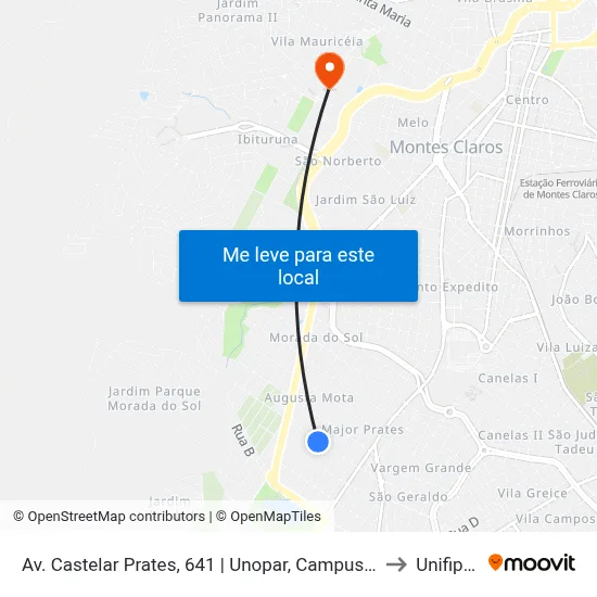 Av. Castelar Prates, 641 | Unopar, Campus Montes Claros to Unifipmoc map