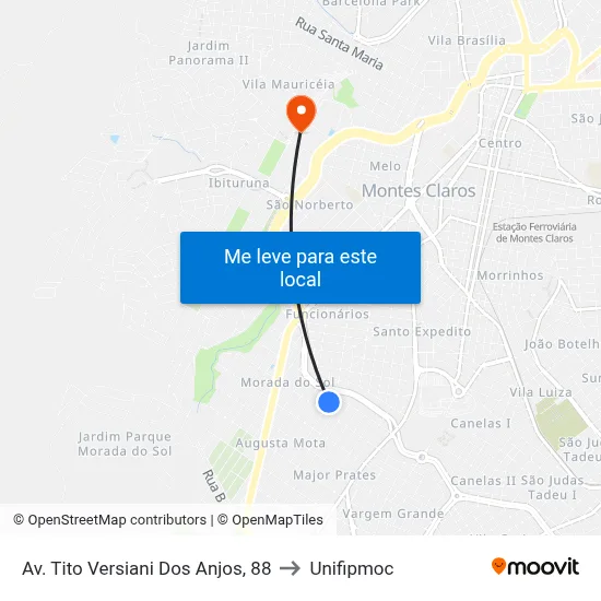 Av. Tito Versiani Dos Anjos, 88 to Unifipmoc map
