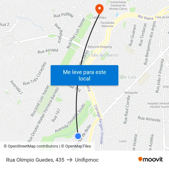 Rua Olímpio Guedes, 435 to Unifipmoc map