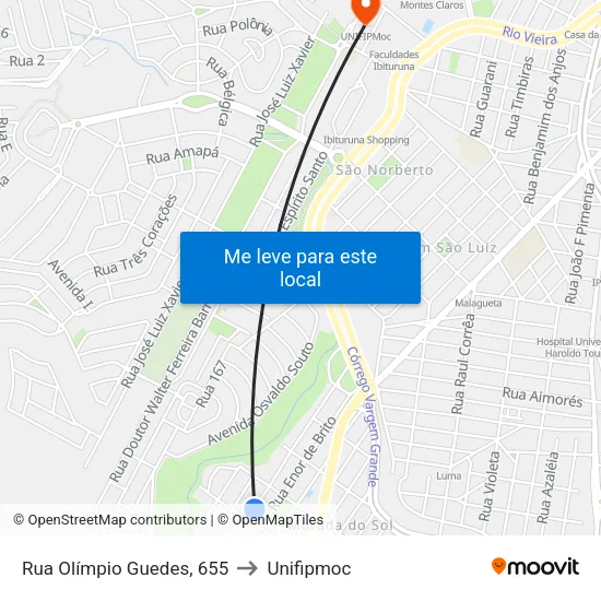 Rua Olímpio Guedes, 655 to Unifipmoc map
