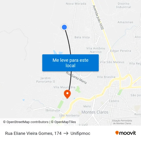 Rua Eliane Vieira Gomes, 174 to Unifipmoc map