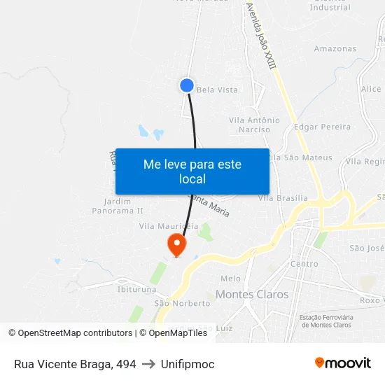 Rua Antônio Lopes Da Silva, 846 to Unifipmoc map