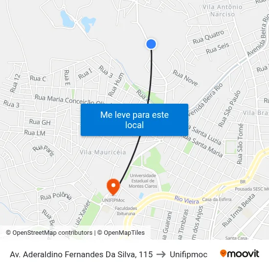 Av. Aderaldino Fernandes Da Silva, 115 to Unifipmoc map