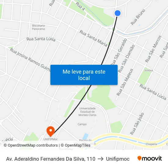 Av. Aderaldino Fernandes Da Silva, 110 to Unifipmoc map