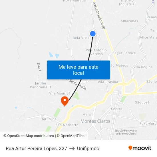 Rua Artur Pereira Lopes, 327 to Unifipmoc map