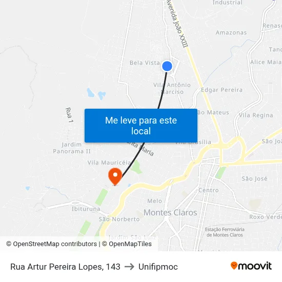 Rua Artur Pereira Lopes, 143 to Unifipmoc map