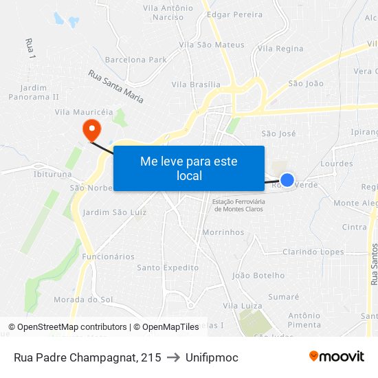 Rua Padre Champagnat, 215 to Unifipmoc map