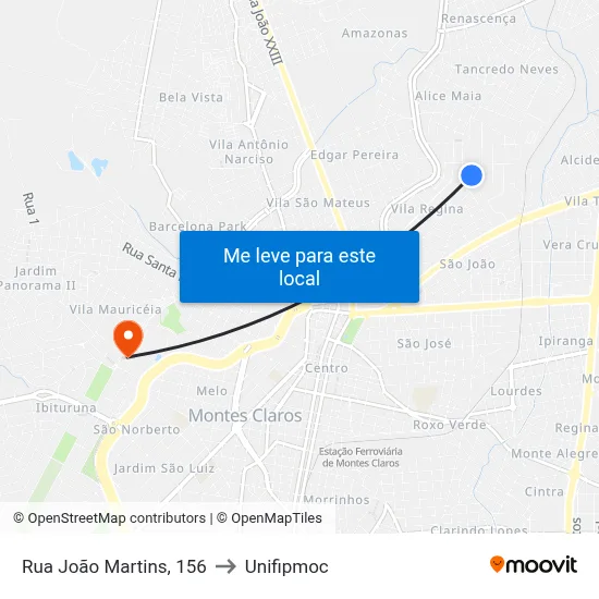 Rua João Martins, 156 to Unifipmoc map