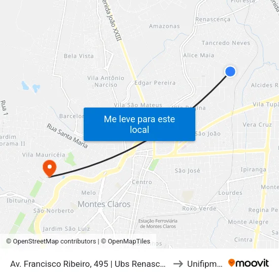 Av. Francisco Ribeiro, 495 | Ubs Renascença to Unifipmoc map