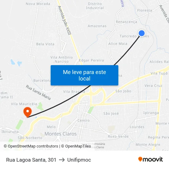 Rua Lagoa Santa, 301 to Unifipmoc map