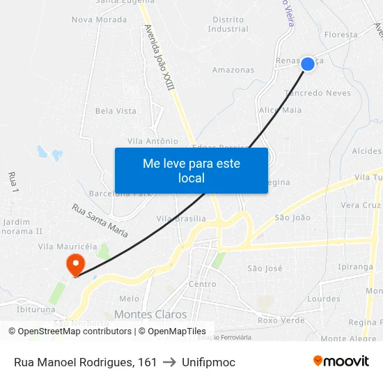 Rua Manoel Rodrigues, 161 to Unifipmoc map