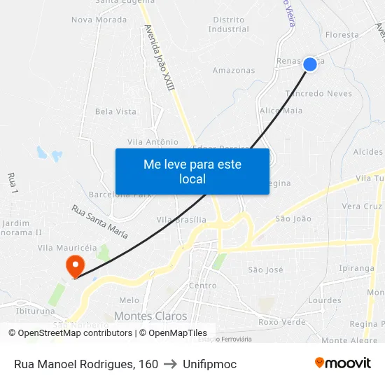 Rua Manoel Rodrigues, 160 to Unifipmoc map