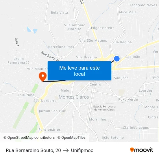 Rua Bernardino Souto, 20 to Unifipmoc map