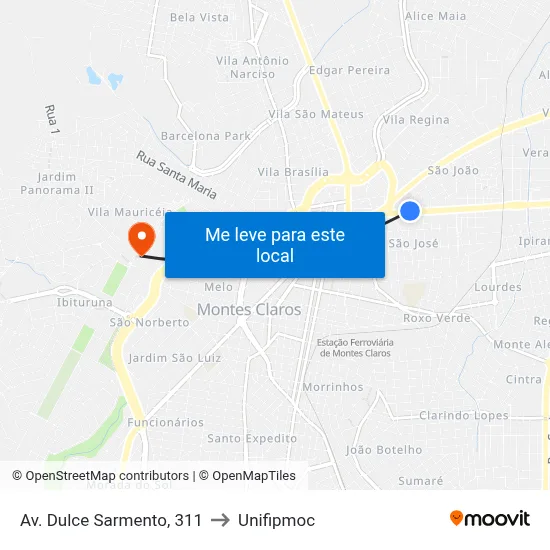 Av. Dulce Sarmento, 311 to Unifipmoc map