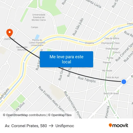 Av. Coronel Prates, 580 to Unifipmoc map