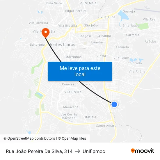 Rua João Pereira Da Silva, 314 to Unifipmoc map