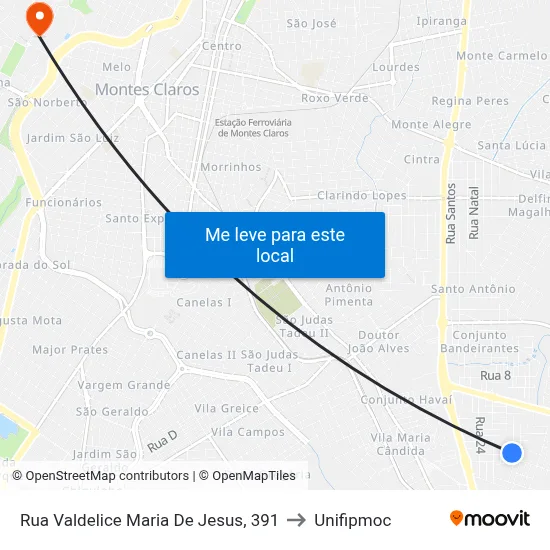 Rua Valdelice Maria De Jesus, 391 to Unifipmoc map