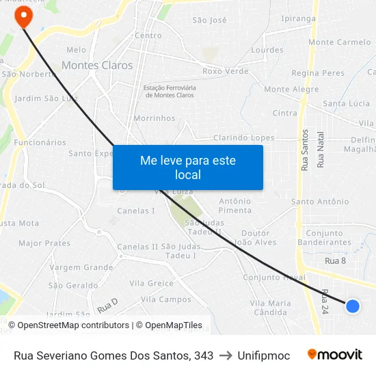 Rua Severiano Gomes Dos Santos, 343 to Unifipmoc map