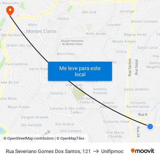 Rua Severiano Gomes Dos Santos, 121 to Unifipmoc map