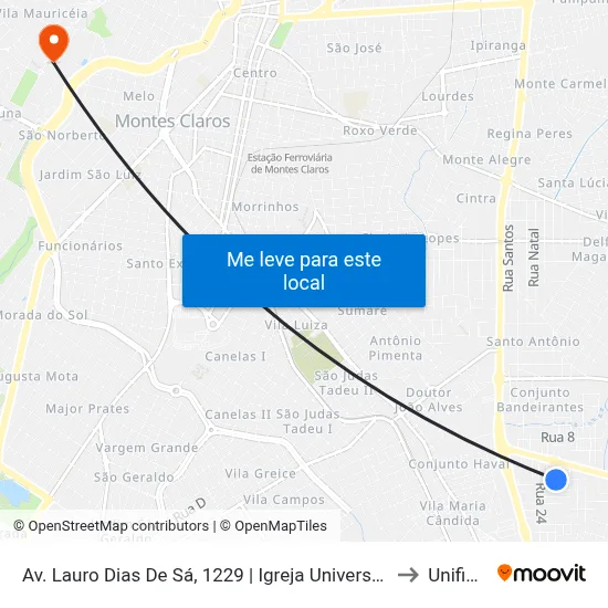 Av. Lauro Dias De Sá, 1229 | Igreja Universal Do Reino De Deus to Unifipmoc map