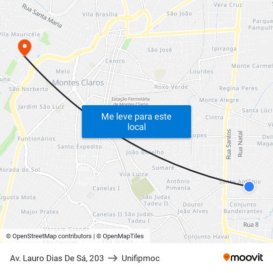 Av. Lauro Dias De Sá, 203 to Unifipmoc map