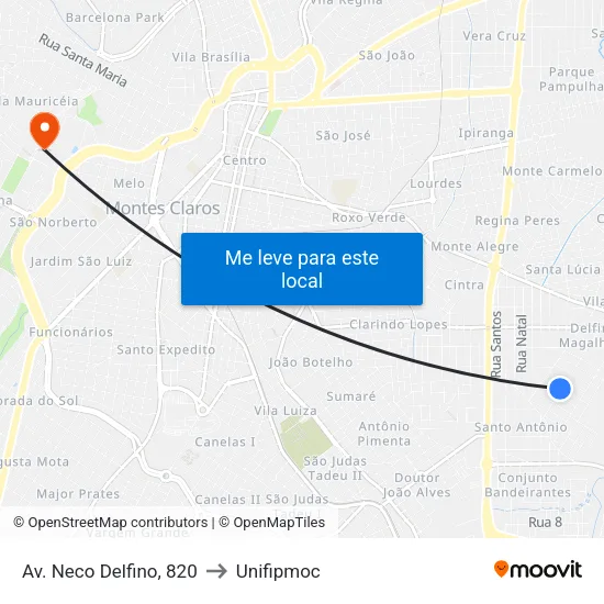 Av. Neco Delfino, 820 to Unifipmoc map