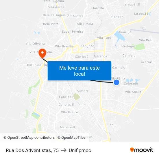 Rua Dos Adventistas, 75 to Unifipmoc map