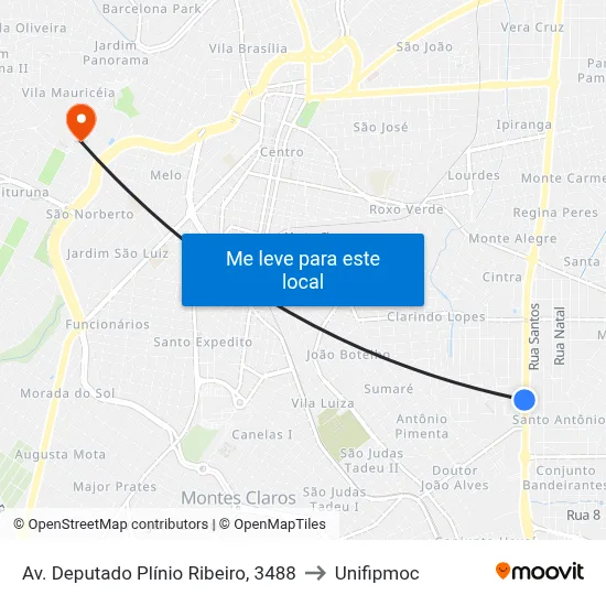 Av. Deputado Plínio Ribeiro, 3488 to Unifipmoc map