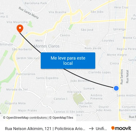 Rua Nelson Alkimim, 121 | Policlínica Ariosto Corrêa Machado to Unifipmoc map