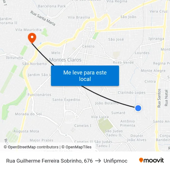 Rua Guilherme Ferreira Sobrinho, 676 to Unifipmoc map