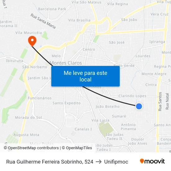 Rua Guilherme Ferreira Sobrinho, 524 to Unifipmoc map