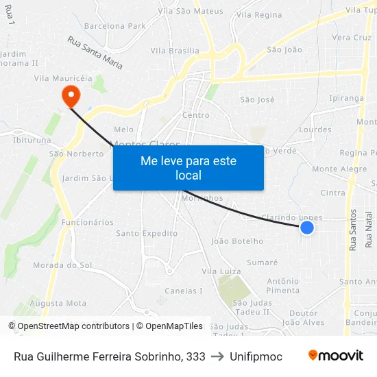Rua Guilherme Ferreira Sobrinho, 333 to Unifipmoc map