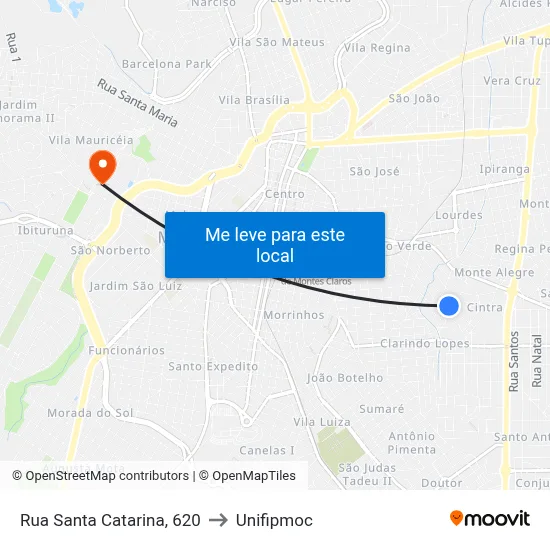 Rua Santa Catarina, 620 to Unifipmoc map