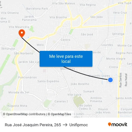 Rua José Joaquim Pereira, 265 to Unifipmoc map