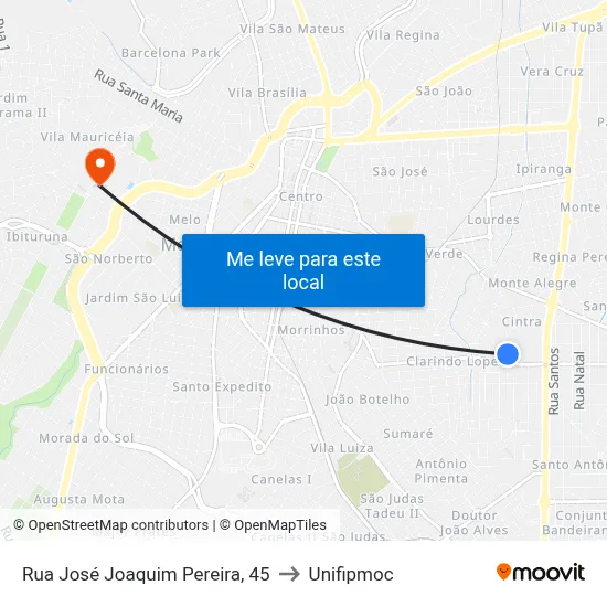 Rua José Joaquim Pereira, 45 to Unifipmoc map