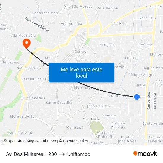 Av. Dos Militares, 1230 to Unifipmoc map