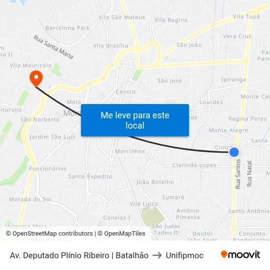 Av. Deputado Plínio Ribeiro | Batalhão to Unifipmoc map