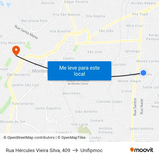 Rua Hércules Vieira Silva, 409 to Unifipmoc map
