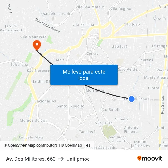 Av. Dos Militares, 660 to Unifipmoc map