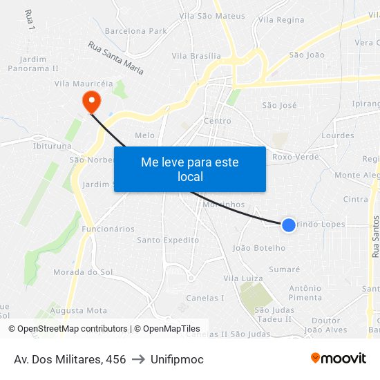 Av. Dos Militares, 456 to Unifipmoc map