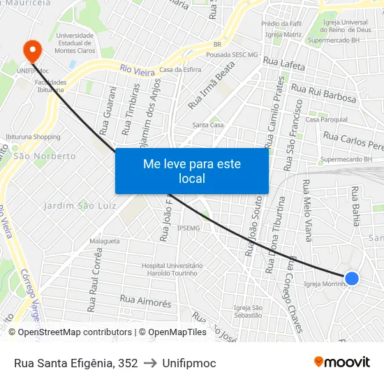Rua Santa Efigênia, 352 to Unifipmoc map