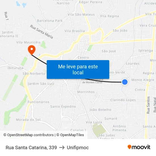 Rua Santa Catarina, 339 to Unifipmoc map