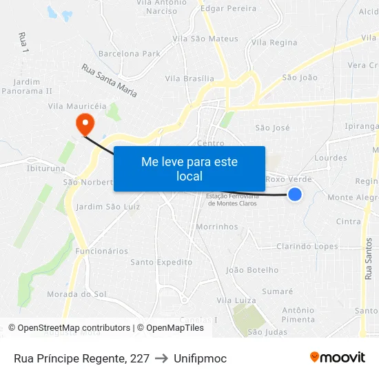 Rua Príncipe Regente, 227 to Unifipmoc map