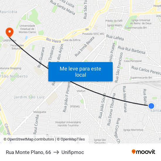 Rua Monte Plano, 66 to Unifipmoc map