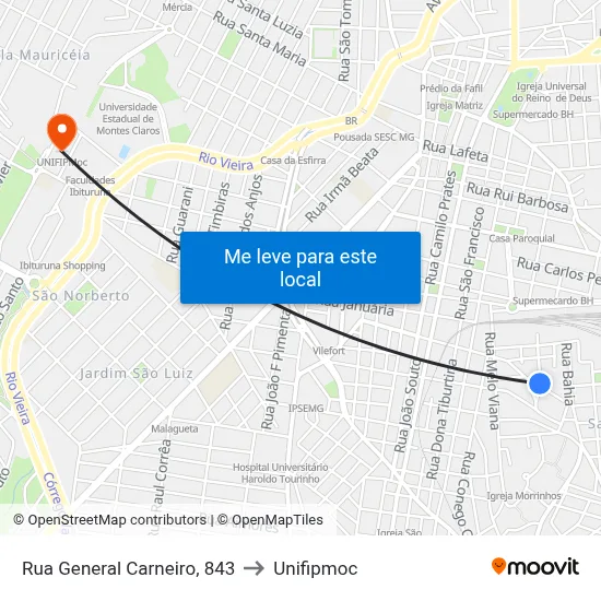 Rua General Carneiro, 843 to Unifipmoc map