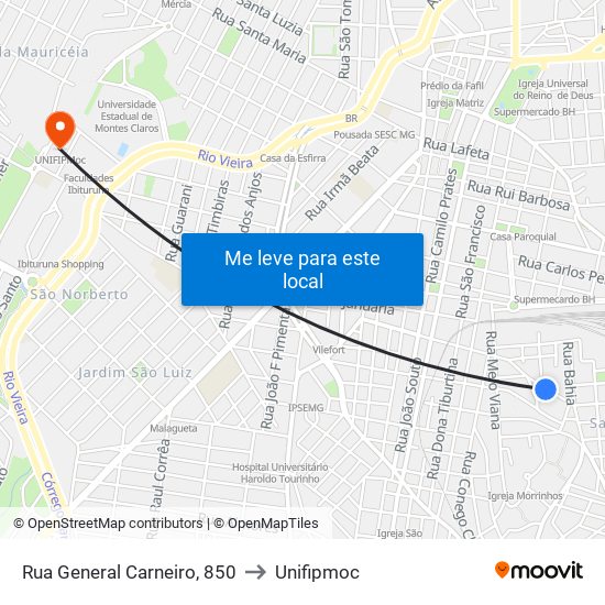 Rua General Carneiro, 850 to Unifipmoc map