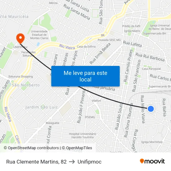Rua Clemente Martins, 82 to Unifipmoc map