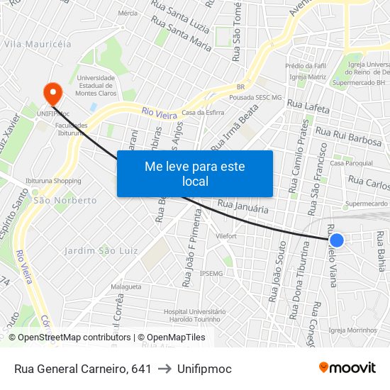 Rua General Carneiro, 641 to Unifipmoc map