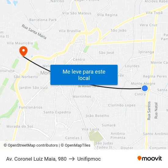 Av. Coronel Luiz Maia, 980 to Unifipmoc map
