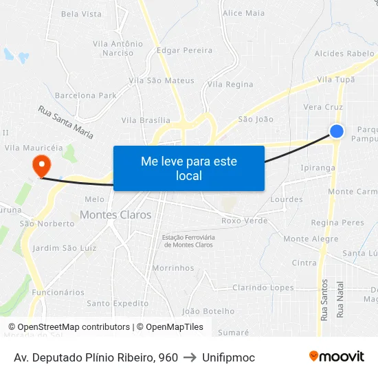 Av. Deputado Plínio Ribeiro, 960 to Unifipmoc map